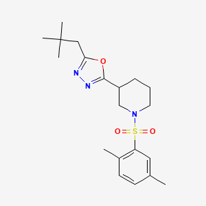 molecular formula C20H29N3O3S B2672202 2-(1-((2,5-Dimethylphenyl)sulfonyl)piperidin-3-yl)-5-neopentyl-1,3,4-oxadiazole CAS No. 1105200-97-2