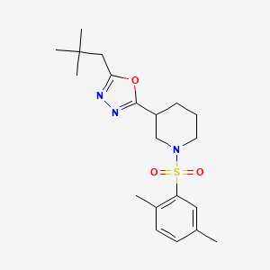 molecular formula C20H29N3O3S B2672202 2-(1-((2,5-二甲基苯基)磺酰)哌啶-3-基)-5-新戊基-1,3,4-噁二唑 CAS No. 1105200-97-2