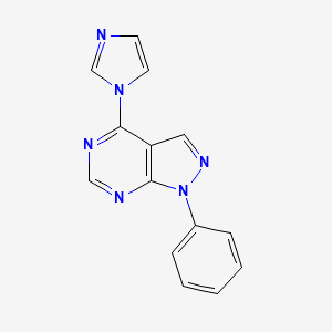 molecular formula C14H10N6 B2672204 4-(1H-imidazol-1-yl)-1-phenyl-1H-pyrazolo[3,4-d]pyrimidine CAS No. 904006-71-9