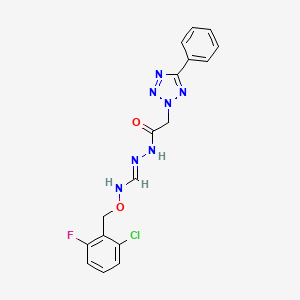 molecular formula C17H15ClFN7O2 B2672216 N'-[(1E)-{[(2-氯-6-氟苯基)甲氧基]氨基}甲基亚)-2-(5-苯基-2H-1,2,3,4-噁唑-2-基)乙酰肼 CAS No. 338791-39-2