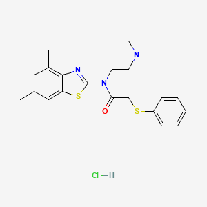 molecular formula C21H26ClN3OS2 B2672217 N-(2-(二甲基氨基)乙基)-N-(4,6-二甲基苯并[d]噻唑-2-基)-2-(苯硫基)乙酰胺盐酸盐 CAS No. 1215778-55-4
