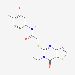 molecular formula C17H16FN3O2S2 B2672247 2-[(3-ethyl-4-oxo-3,4-dihydrothieno[3,2-d]pyrimidin-2-yl)sulfanyl]-N-(3-fluoro-4-methylphenyl)acetamide CAS No. 1252851-08-3