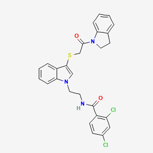 molecular formula C27H23Cl2N3O2S B2672261 2,4-dichloro-N-(2-(3-((2-(indolin-1-yl)-2-oxoethyl)thio)-1H-indol-1-yl)ethyl)benzamide CAS No. 532975-41-0