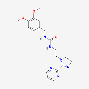 molecular formula C19H22N6O3 B2672265 1-(3,4-dimethoxybenzyl)-3-(2-(2-(pyrimidin-2-yl)-1H-imidazol-1-yl)ethyl)urea CAS No. 1797329-52-2