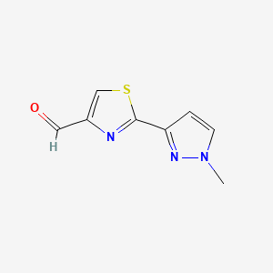 molecular formula C8H7N3OS B2672266 2-(1-甲基-1H-吡唑-3-基)-1,3-噻唑-4-甲醛 CAS No. 1488521-40-9