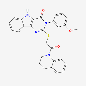 molecular formula C28H24N4O3S B2672281 2-((2-(3,4-dihydroquinolin-1(2H)-yl)-2-oxoethyl)thio)-3-(3-methoxyphenyl)-3H-pyrimido[5,4-b]indol-4(5H)-one CAS No. 536706-33-9