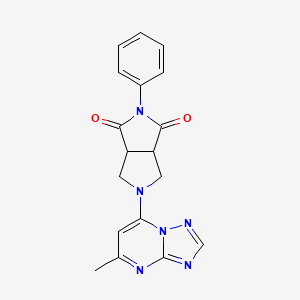 molecular formula C18H16N6O2 B2672284 2-(5-Methyl-[1,2,4]triazolo[1,5-a]pyrimidin-7-yl)-5-phenyl-1,3,3a,6a-tetrahydropyrrolo[3,4-c]pyrrole-4,6-dione CAS No. 2415573-63-4