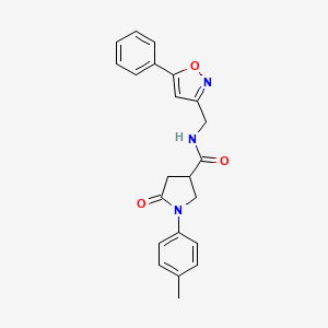 molecular formula C22H21N3O3 B2672293 5-oxo-N-((5-phenylisoxazol-3-yl)methyl)-1-(p-tolyl)pyrrolidine-3-carboxamide CAS No. 946209-95-6