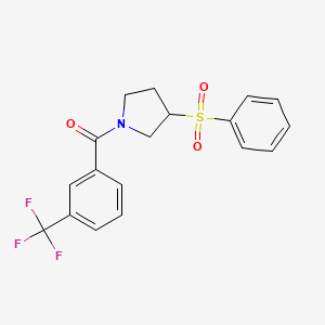 molecular formula C18H16F3NO3S B2672300 (3-(苯基磺酰)吡咯烷-1-基)(3-(三氟甲基)苯基)甲酮 CAS No. 1705768-68-8