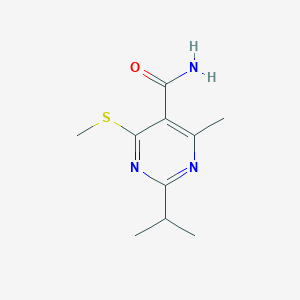 molecular formula C10H15N3OS B2672309 4-Methyl-6-methylsulfanyl-2-propan-2-ylpyrimidine-5-carboxamide CAS No. 1436281-76-3