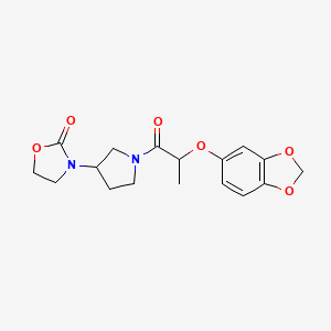 molecular formula C17H20N2O6 B2672310 3-{1-[2-(2H-1,3-苯并二氧杂环-5-基氧基)丙酰基]吡咯啉-3-基}-1,3-噁唑啉-2-酮 CAS No. 2097931-01-4