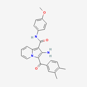 molecular formula C25H23N3O3 B2672316 2-氨基-3-(3,4-二甲基苯甲酰基)-N-(4-甲氧基苯基)吲哚吡嗪-1-甲酰胺 CAS No. 898453-19-5