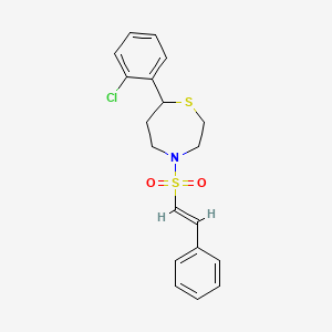 molecular formula C19H20ClNO2S2 B2672323 (E)-7-(2-氯苯基)-4-(苯乙烯磺酰基)-1,4-噻吩 CAS No. 1798413-74-7