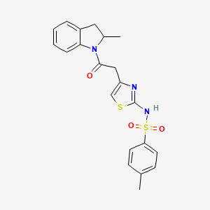 molecular formula C21H21N3O3S2 B2672328 4-甲基-N-(4-(2-(2-甲基吲哚-1-基)-2-氧代乙基)噻唑-2-基)苯磺酰胺 CAS No. 922100-69-4