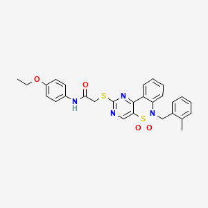 molecular formula C28H26N4O4S2 B2672334 N-(4-ethoxyphenyl)-2-{[6-(2-methylbenzyl)-5,5-dioxido-6H-pyrimido[5,4-c][2,1]benzothiazin-2-yl]thio}acetamide CAS No. 895100-83-1