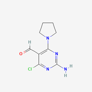 molecular formula C9H11ClN4O B2672335 2-Amino-4-chloro-6-(pyrrolidin-1-yl)pyrimidine-5-carbaldehyde CAS No. 155087-33-5