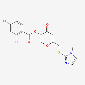 molecular formula C17H12Cl2N2O4S B2672338 6-(((1-methyl-1H-imidazol-2-yl)thio)methyl)-4-oxo-4H-pyran-3-yl 2,4-dichlorobenzoate CAS No. 896309-19-6