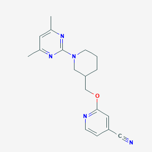 molecular formula C18H21N5O B2672341 2-[[1-(4,6-Dimethylpyrimidin-2-yl)piperidin-3-yl]methoxy]pyridine-4-carbonitrile CAS No. 2380173-60-2
