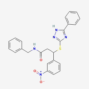 molecular formula C24H21N5O3S B2672351 N-benzyl-3-(3-nitrophenyl)-3-[(5-phenyl-4H-1,2,4-triazol-3-yl)sulfanyl]propanamide CAS No. 690249-29-7