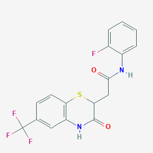 molecular formula C17H12F4N2O2S B2672352 N-(2-fluorophenyl)-2-[3-oxo-6-(trifluoromethyl)-3,4-dihydro-2H-1,4-benzothiazin-2-yl]acetamide CAS No. 302804-39-3