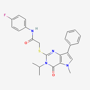 molecular formula C24H23FN4O2S B2672357 N-(4-fluorophenyl)-2-((3-isopropyl-5-methyl-4-oxo-7-phenyl-4,5-dihydro-3H-pyrrolo[3,2-d]pyrimidin-2-yl)thio)acetamide CAS No. 1111997-66-0