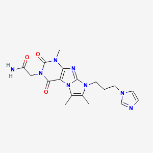 molecular formula C18H22N8O3 B2672366 2-(8-(3-(1H-imidazol-1-yl)propyl)-1,6,7-trimethyl-2,4-dioxo-1H-imidazo[2,1-f]purin-3(2H,4H,8H)-yl)acetamide CAS No. 938916-93-9