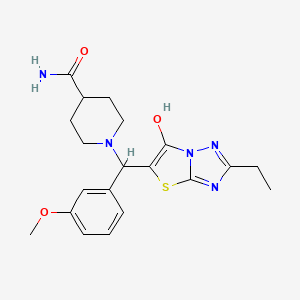 molecular formula C20H25N5O3S B2672383 1-((2-乙基-6-羟基噻唑并[3,2-b][1,2,4]三唑-5-基)(3-甲氧基苯基)甲基)哌啶-4-羧酰胺 CAS No. 887219-14-9