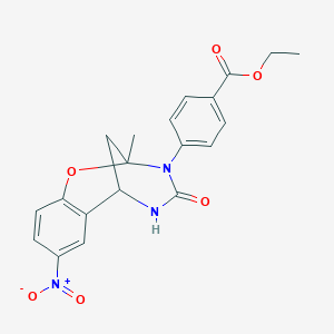 molecular formula C20H19N3O6 B2672401 ethyl 4-(2-methyl-8-nitro-4-oxo-5,6-dihydro-2H-2,6-methano-1,3,5-benzoxadiazocin-3(4H)-yl)benzoate CAS No. 899986-58-4