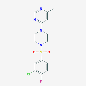 molecular formula C15H16ClFN4O2S B2672421 4-(4-((3-氯-4-氟苯基)磺酰基)哌嗪-1-基)-6-甲基嘧啶 CAS No. 1396859-01-0