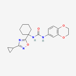 molecular formula C20H24N4O4 B2672424 N-[1-(3-环丙基-1,2,4-噁二唑-5-基)环己基]-N'-(2,3-二氢-1,4-苯并二噁杂环-6-基)脲 CAS No. 1396765-97-1