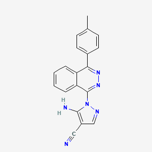 molecular formula C19H14N6 B2672429 5-氨基-1-(4-(4-甲基苯基)邻苯二噻啉基)吡唑-4-羧腈 CAS No. 1002032-42-9