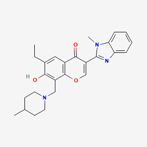 molecular formula C26H29N3O3 B2672432 6-ethyl-7-hydroxy-3-(1-methyl-1H-benzo[d]imidazol-2-yl)-8-((4-methylpiperidin-1-yl)methyl)-4H-chromen-4-one CAS No. 384363-65-9