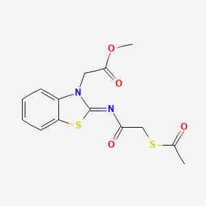 molecular formula C14H14N2O4S2 B2672435 Methyl 2-[2-(2-acetylsulfanylacetyl)imino-1,3-benzothiazol-3-yl]acetate CAS No. 1164516-63-5