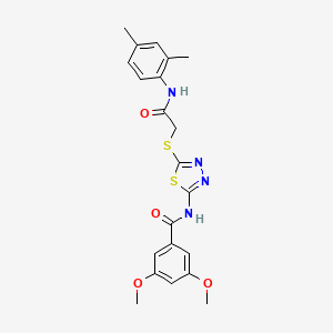 molecular formula C21H22N4O4S2 B2672438 N-[5-[2-(2,4-dimethylanilino)-2-oxoethyl]sulfanyl-1,3,4-thiadiazol-2-yl]-3,5-dimethoxybenzamide CAS No. 392295-93-1