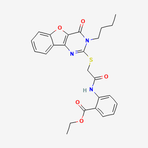 molecular formula C25H25N3O5S B2672443 乙酸 2-(2-((3-丁基-4-氧代-3,4-二氢苯并噻二嗪-2-基)硫基)乙酰胺基)苯甲酸酯 CAS No. 899754-34-8