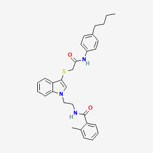 molecular formula C30H33N3O2S B2672454 N-(2-(3-((2-((4-butylphenyl)amino)-2-oxoethyl)thio)-1H-indol-1-yl)ethyl)-2-methylbenzamide CAS No. 851412-92-5