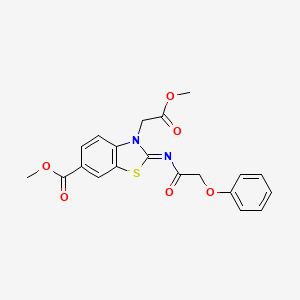 molecular formula C20H18N2O6S B2672456 (Z)-methyl 3-(2-methoxy-2-oxoethyl)-2-((2-phenoxyacetyl)imino)-2,3-dihydrobenzo[d]thiazole-6-carboxylate CAS No. 865197-57-5