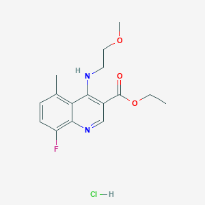 molecular formula C16H20ClFN2O3 B2672461 Ethyl 8-fluoro-4-[(2-methoxyethyl)amino]-5-methyl-3-quinolinecarboxylate hydrachloride CAS No. 300703-95-1
