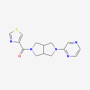 molecular formula C14H15N5OS B2672463 (2-Pyrazin-2-yl-1,3,3a,4,6,6a-hexahydropyrrolo[3,4-c]pyrrol-5-yl)-(1,3-thiazol-4-yl)methanone CAS No. 2415463-19-1
