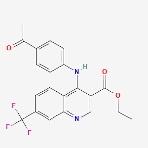 molecular formula C21H17F3N2O3 B2672468 Ethyl 4-[(4-acetylphenyl)amino]-7-(trifluoromethyl)quinoline-3-carboxylate CAS No. 881941-45-3