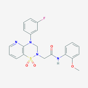 molecular formula C21H19FN4O4S B2672479 2-(4-(3-fluorophenyl)-1,1-dioxido-3,4-dihydro-2H-pyrido[2,3-e][1,2,4]thiadiazin-2-yl)-N-(2-methoxyphenyl)acetamide CAS No. 1251597-02-0