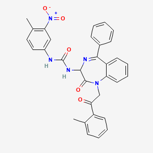 N-(2,5-diaza-2-(2-(2-methylphenyl)-2-oxoethyl)-3-oxo-6-phenylbicyclo[5.4.0]undeca-1(7),5,8,10-tetraen-4-yl)((4-methyl-3-nitrophenyl)amino)formamide