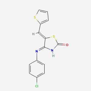 molecular formula C14H9ClN2OS2 B2672499 (4Z,5Z)-4-((4-chlorophenyl)imino)-5-(thiophen-2-ylmethylene)thiazolidin-2-one CAS No. 1883524-45-5