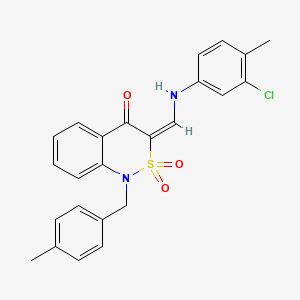 molecular formula C24H21ClN2O3S B2672500 (3E)-3-{[(3-chloro-4-methylphenyl)amino]methylene}-1-(4-methylbenzyl)-1H-2,1-benzothiazin-4(3H)-one 2,2-dioxide CAS No. 893311-17-6