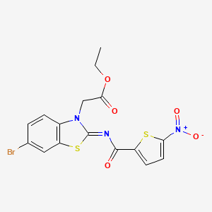 molecular formula C16H12BrN3O5S2 B2672516 (Z)-乙酸2-(6-溴-2-((5-硝基噻吩-2-甲酰亚胺)苯并[d]噻唑-3(2H)-基)乙酯 CAS No. 865247-06-9