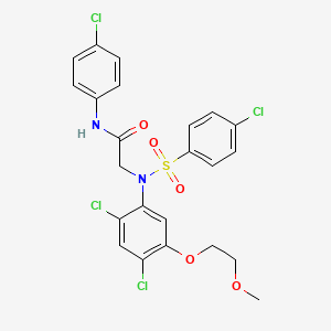 molecular formula C23H20Cl4N2O5S B2672525 N-(4-chlorophenyl)-2-[2,4-dichloro-N-(4-chlorophenyl)sulfonyl-5-(2-methoxyethoxy)anilino]acetamide CAS No. 338967-74-1