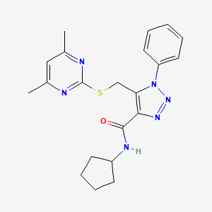 molecular formula C21H24N6OS B2672527 N-cyclopentyl-5-(((4,6-dimethylpyrimidin-2-yl)thio)methyl)-1-phenyl-1H-1,2,3-triazole-4-carboxamide CAS No. 1172813-54-5