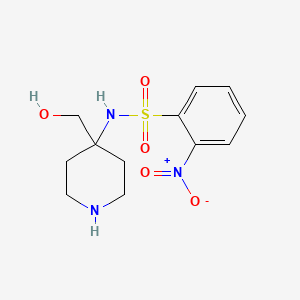 molecular formula C12H17N3O5S B2672539 N-[4-(Hydroxymethyl)piperidin-4-yl]-2-nitrobenzenesulfonamide CAS No. 2138078-16-5