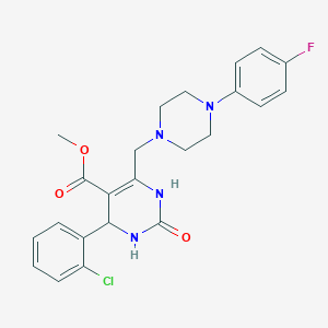 molecular formula C23H24ClFN4O3 B2672540 Methyl 4-(2-chlorophenyl)-6-{[4-(4-fluorophenyl)piperazin-1-yl]methyl}-2-oxo-1,2,3,4-tetrahydropyrimidine-5-carboxylate CAS No. 1252817-86-9