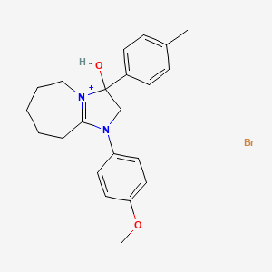molecular formula C22H27BrN2O2 B2672552 3-hydroxy-1-(4-methoxyphenyl)-3-(p-tolyl)-3,5,6,7,8,9-hexahydro-2H-imidazo[1,2-a]azepin-1-ium bromide CAS No. 1106770-20-0